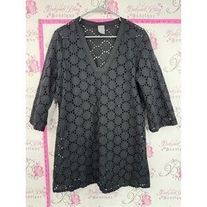Dream beach coverup dress cut outs dotted Black Eyelet V-Neck Tunic Top
